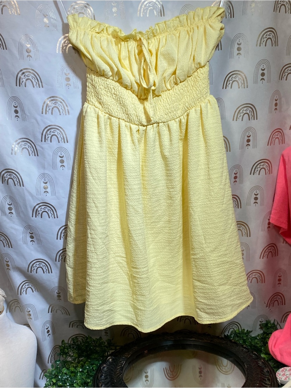 SHEIN Yellow Smocked Ruffle Midi Dress
